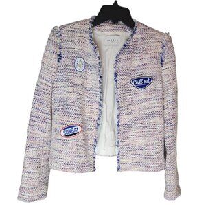 Sandro Paris Tweed Patches Tricolor Cardigan Blazer Jacket | Patriotic colorway